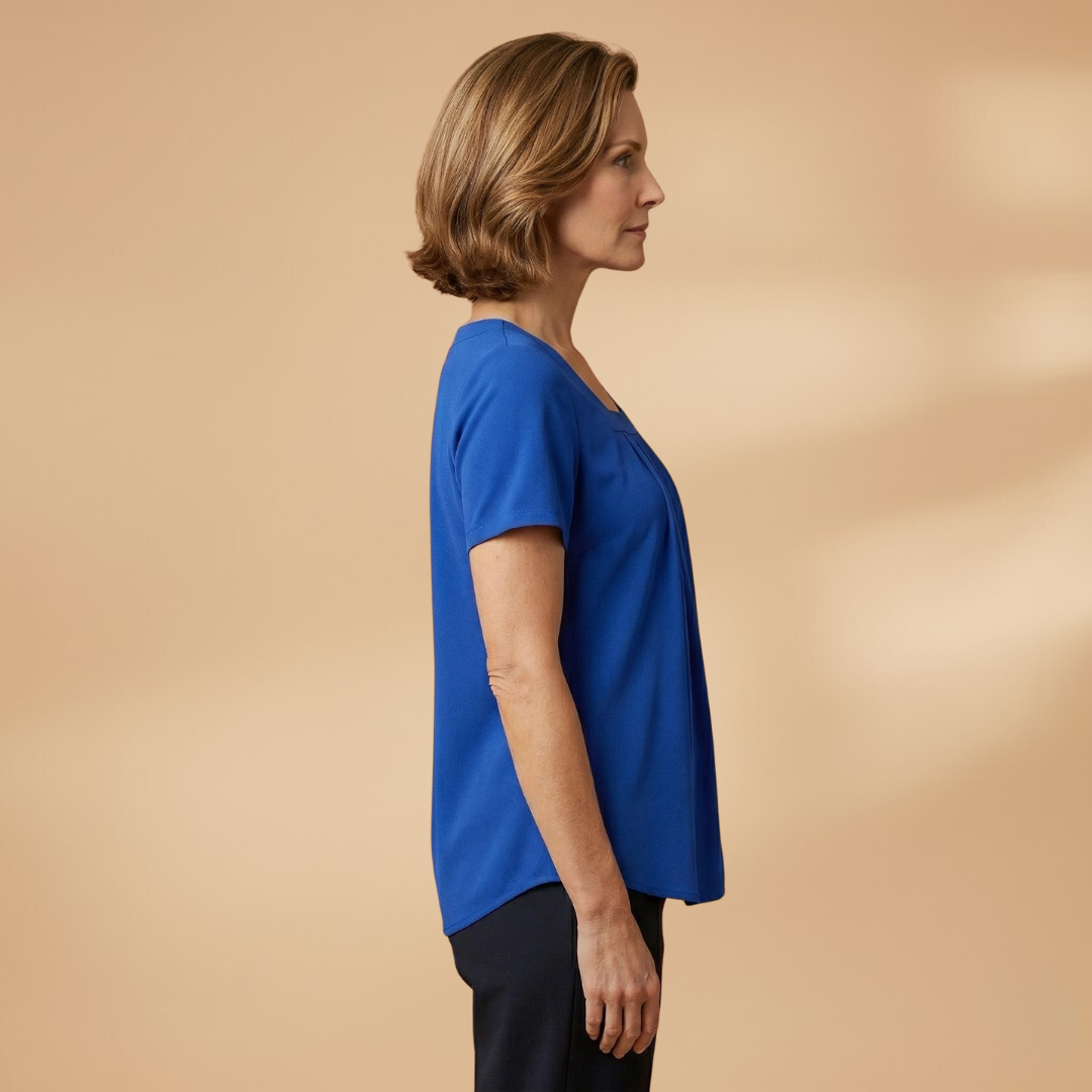 Women's Pleated Summer Blouse with Square Neckline