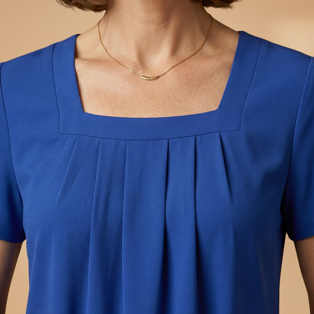 Women's Pleated Summer Blouse with Square Neckline