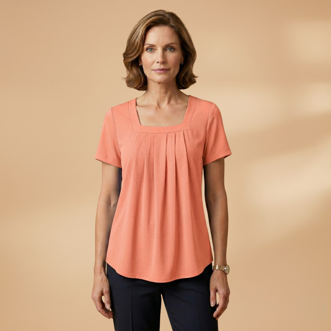 Women's Pleated Summer Blouse with Square Neckline
