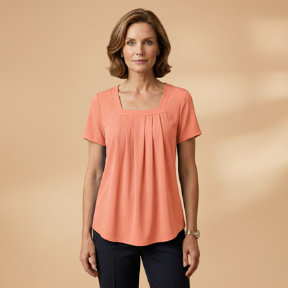 Women's Pleated Summer Blouse with Square Neckline