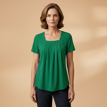 Women's Pleated Summer Blouse with Square Neckline