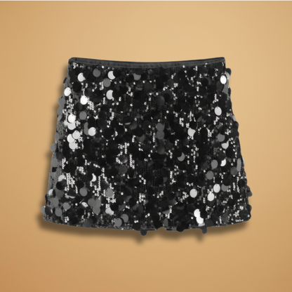 Women’s Sequin Mini Skirt with Fitted Waist and Side Zip