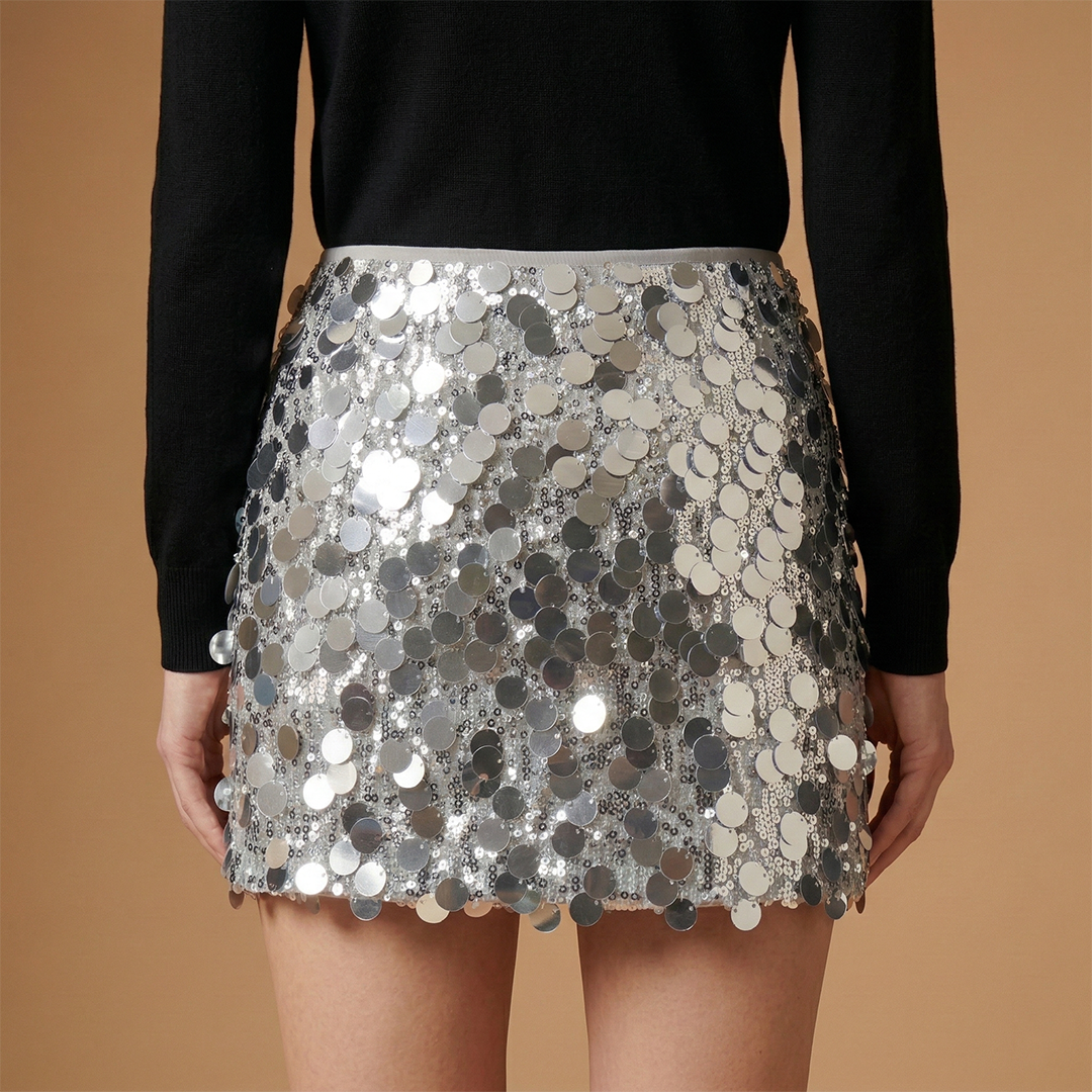 Women’s Sequin Skirt with Short Length and Shimmering Detail