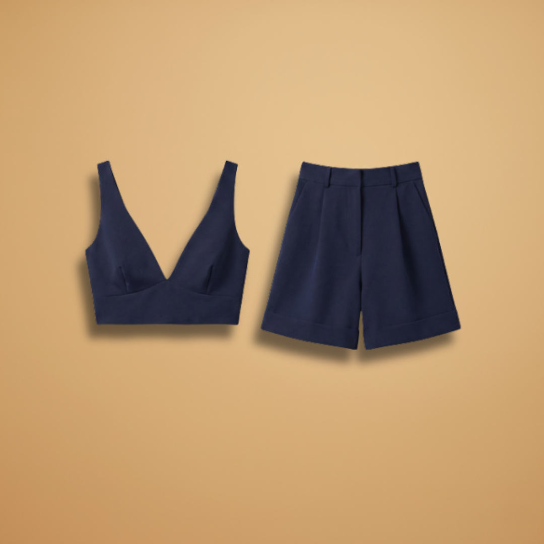 Women’s Set with Crop Top and Elastic Shorts