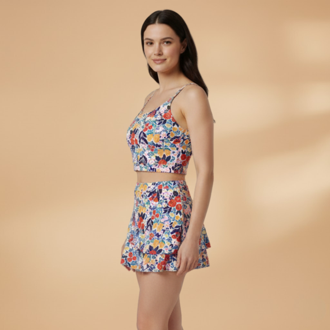 Women’s Set with Cropped Top and Floral Skirt