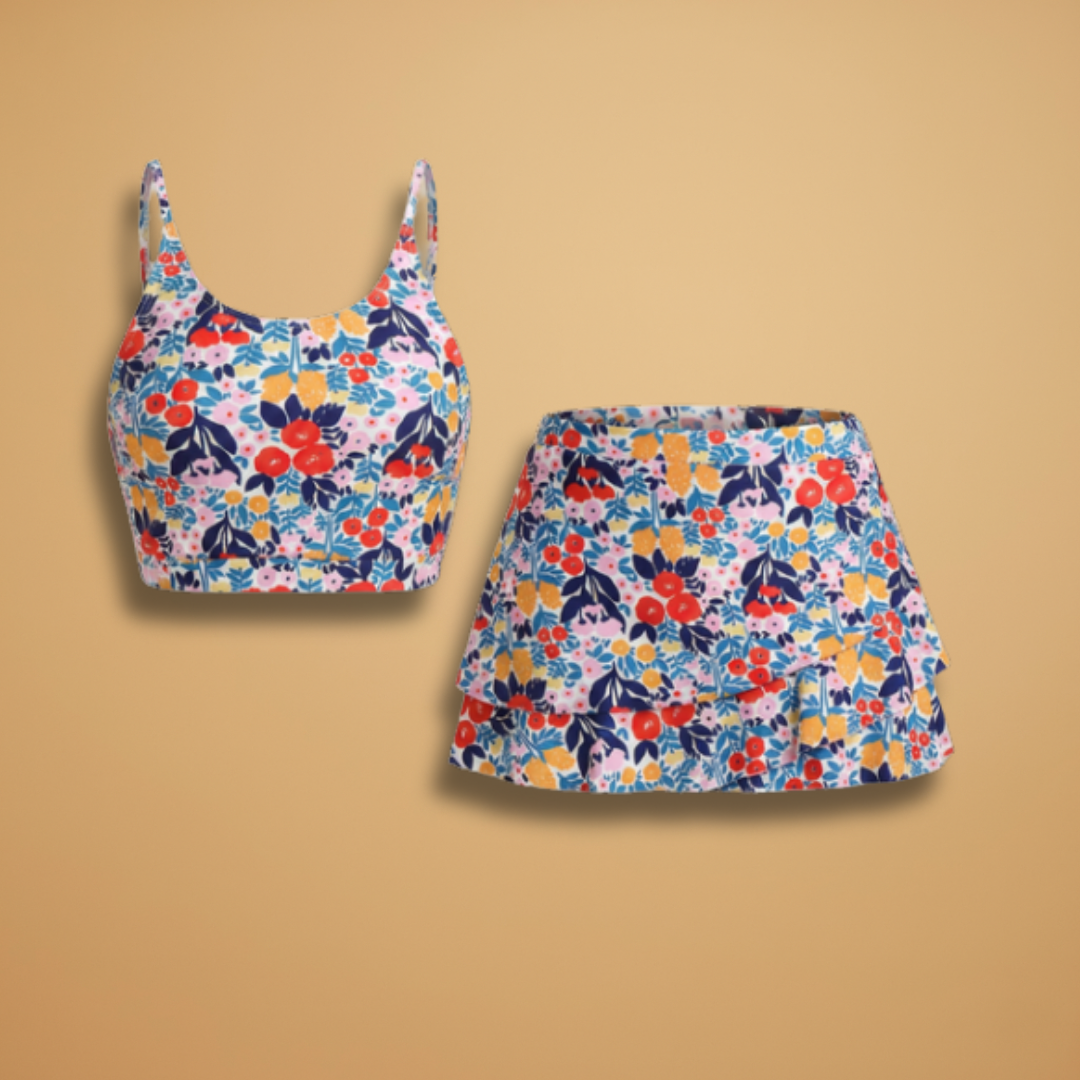 Women’s Set with Cropped Top and Floral Skirt