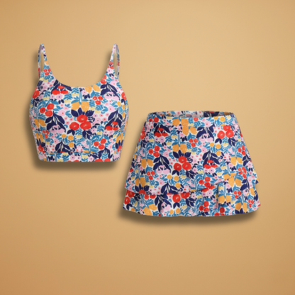 Women’s Set with Cropped Top and Floral Skirt