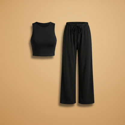 Women’s Set with Cropped Top and Wide Leg Trousers