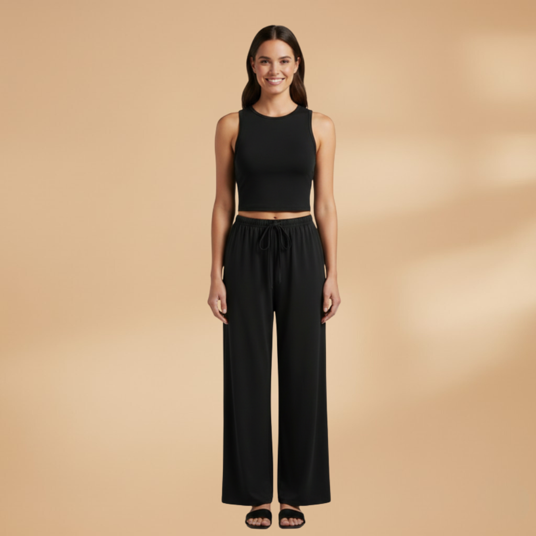 Women’s Set with Cropped Top and Wide Leg Trousers