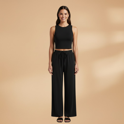 Women’s Set with Cropped Top and Wide Leg Trousers