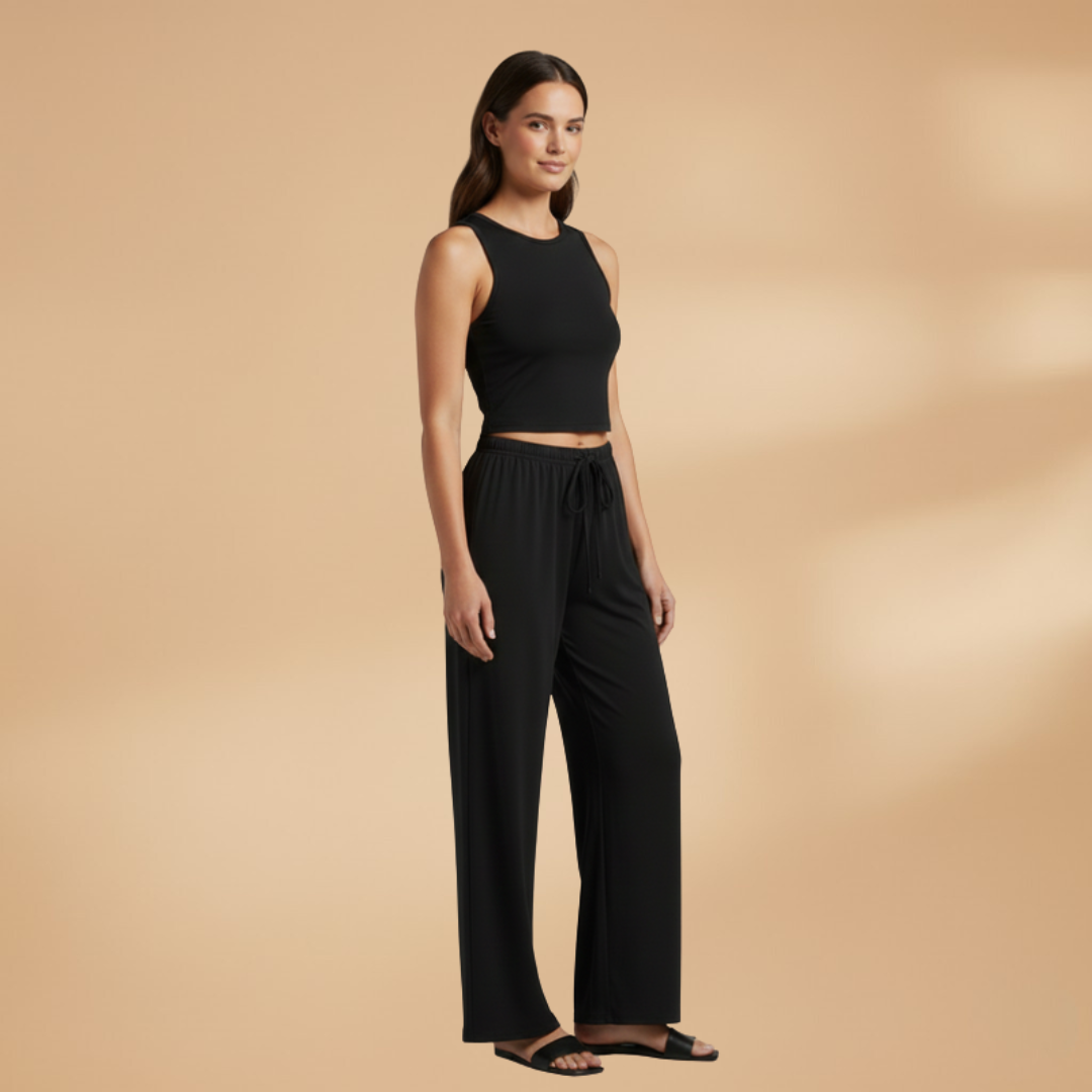 Women’s Set with Cropped Top and Wide Leg Trousers