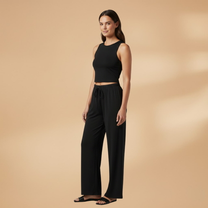 Women’s Set with Cropped Top and Wide Leg Trousers