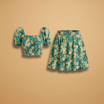 Women’s Set with Floral Top and Matching Skirt