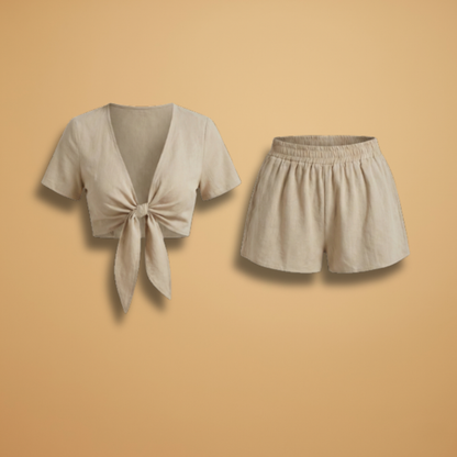Women’s Set with Short Top and Shorts Featuring Knot Design