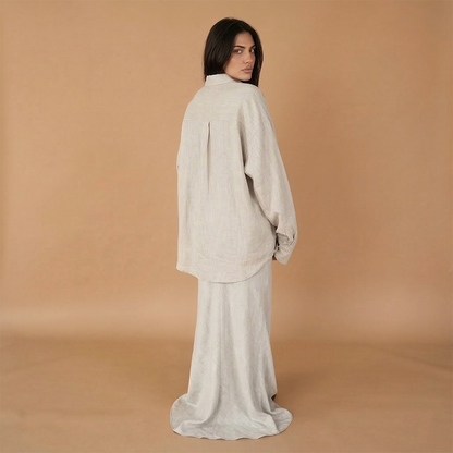 Women’s Shirt and Skirt Set with Classic Collar and Loose Fit