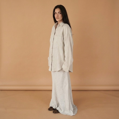 Women’s Shirt and Skirt Set with Classic Collar and Loose Fit