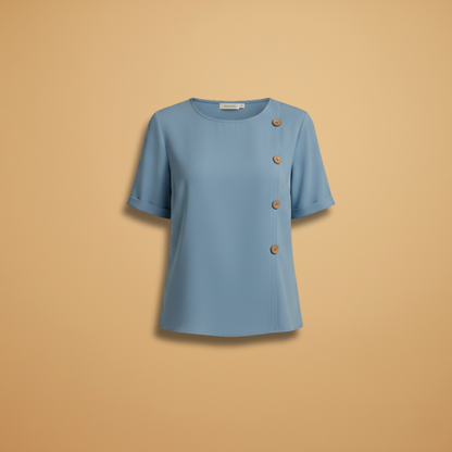Women’s Short Sleeve Blouse with Side Buttons and Loose Fit