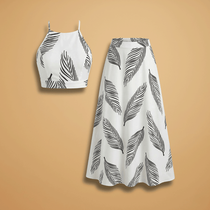 Women's Skirt Set with Halterneck Top and Split Skirt