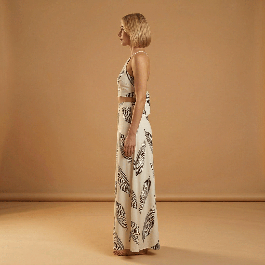 Women's Skirt Set with Halterneck Top and Split Skirt
