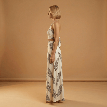 Women's Skirt Set with Halterneck Top and Split Skirt