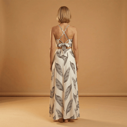 Women's Skirt Set with Halterneck Top and Split Skirt