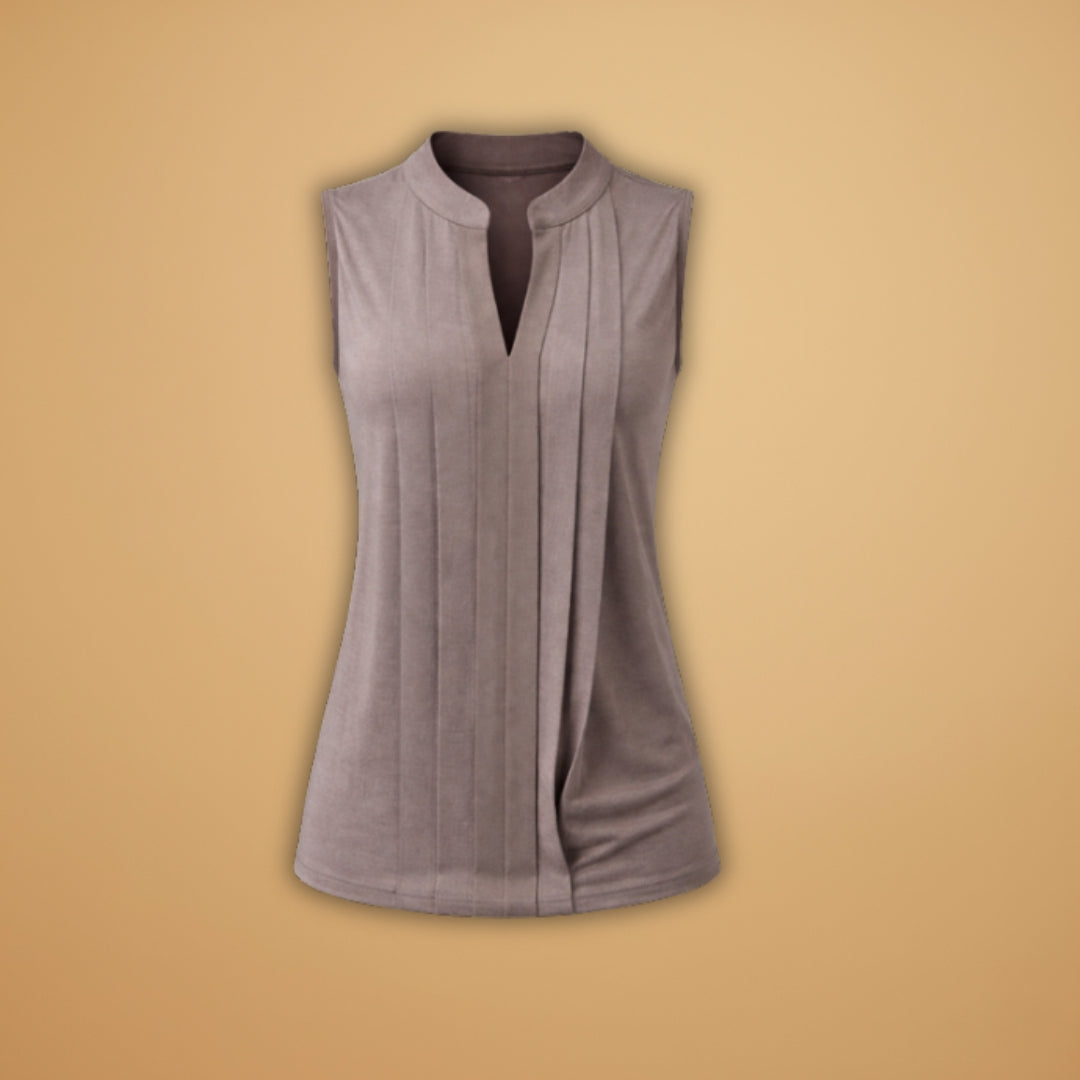 Women's Sleeveless Blouse with V-Neck and Pleat Surface