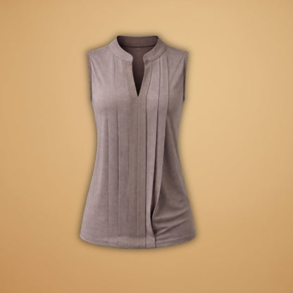 Women's Sleeveless Blouse with V-Neck and Pleat Surface