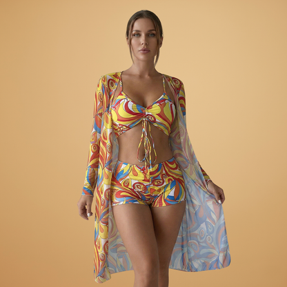 Women’s Swimsuit with Swirl Pattern and Overlay for Women