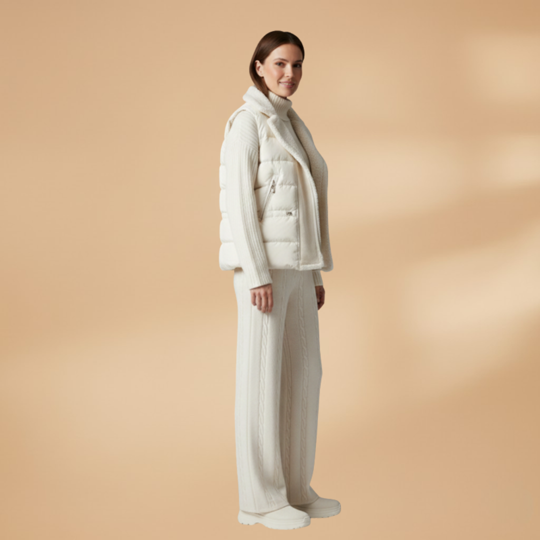 Women’s Three-Piece Set with Turtleneck Jumper and Sleeveless Gilet