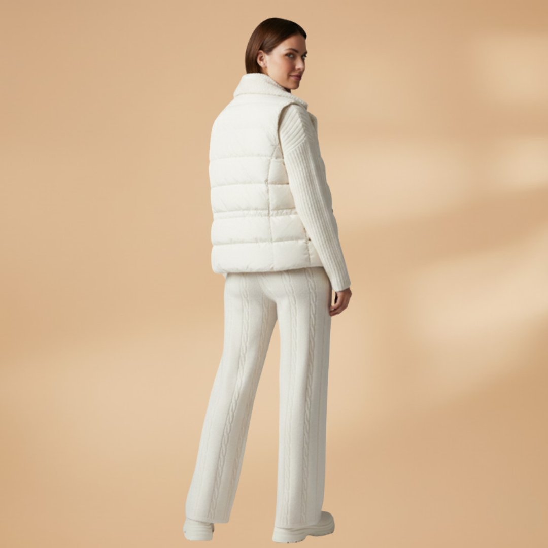 Women’s Three-Piece Set with Turtleneck Jumper and Sleeveless Gilet