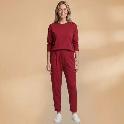 Women’s Two-Piece Set with Round Neck and Tapered Trousers