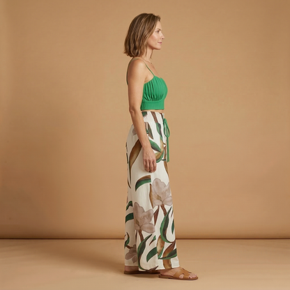 Women’s Two Piece Set with Crop Top and Wide Trousers