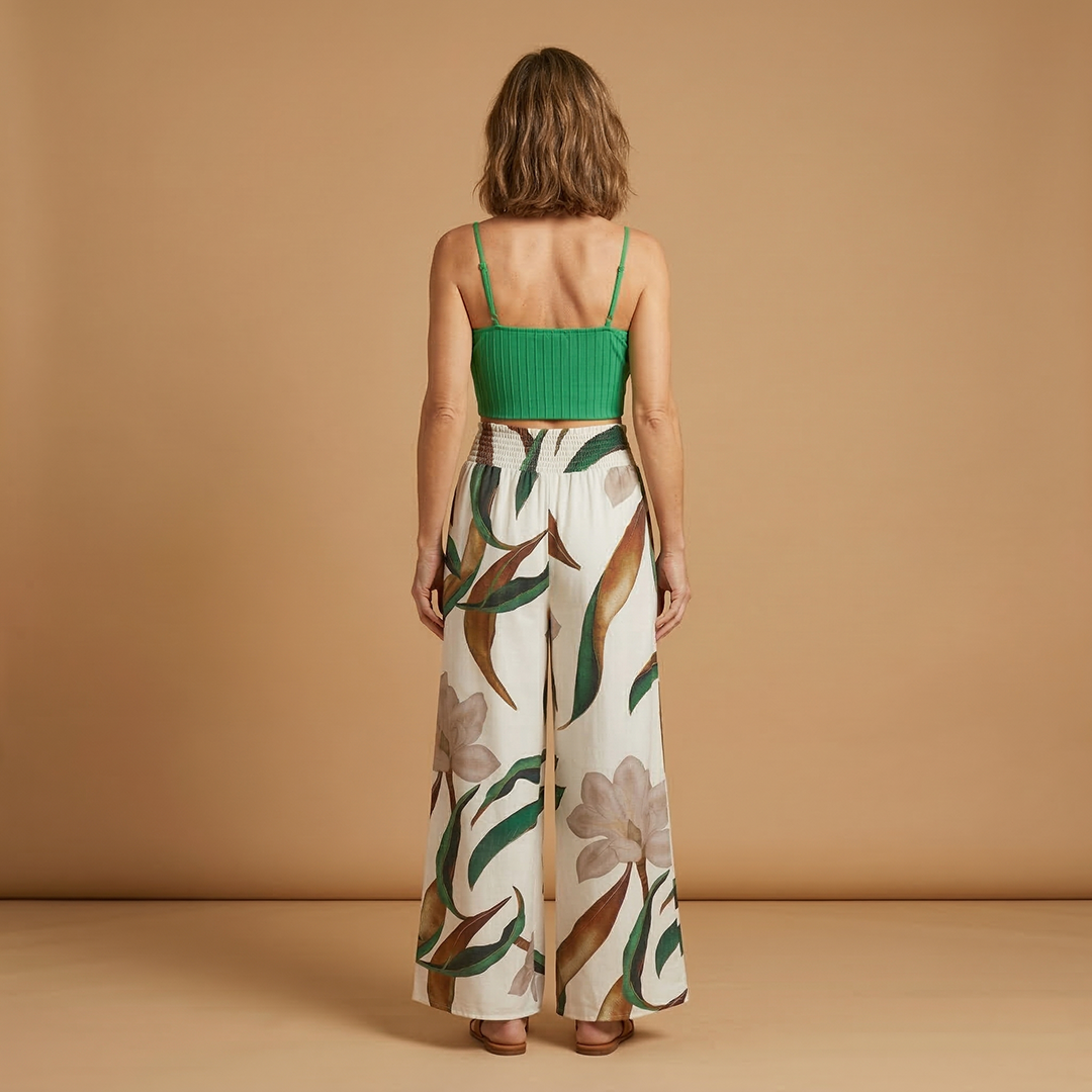 Women’s Two Piece Set with Crop Top and Wide Trousers