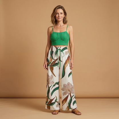 Women’s Two Piece Set with Crop Top and Wide Trousers