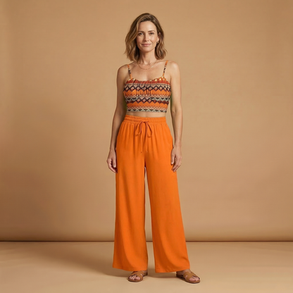 Women’s Two Piece Set with Crop Top and Wide Trousers