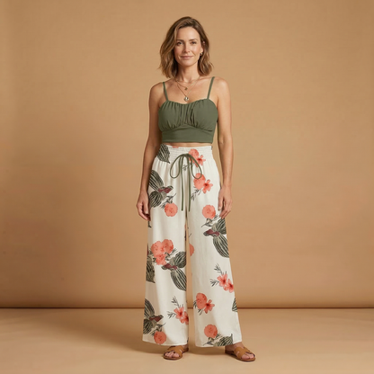 Women’s Two Piece Set with Crop Top and Wide Trousers