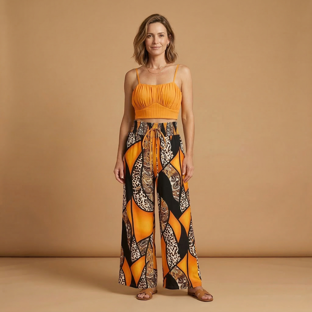 Women’s Two Piece Set with Crop Top and Wide Trousers