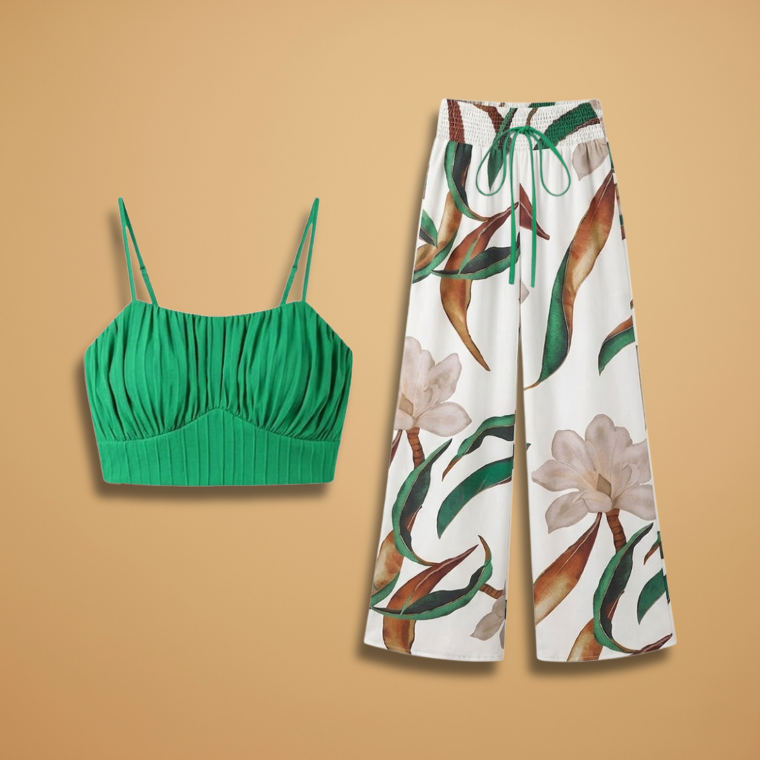 Women’s Two Piece Set with Crop Top and Wide Trousers