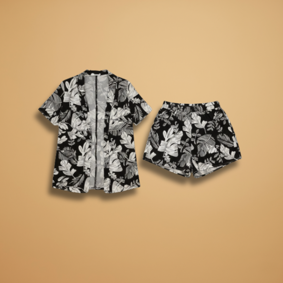 Women’s Two-Piece Set with Floral Top and Shorts