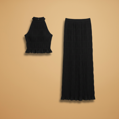 Women’s Two-Piece Set with Hollow Top and Long Skirt