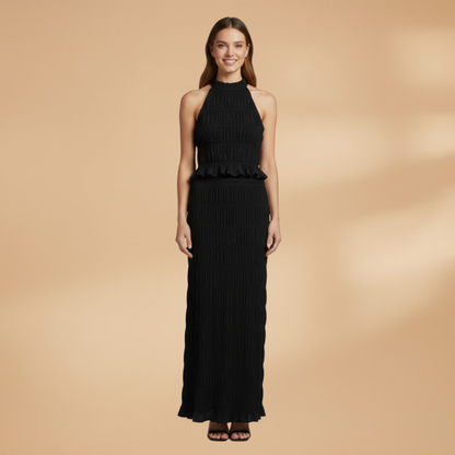 Women’s Two-Piece Set with Hollow Top and Long Skirt