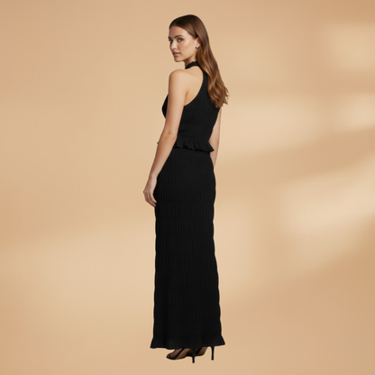 Women’s Two-Piece Set with Hollow Top and Long Skirt