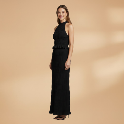Women’s Two-Piece Set with Hollow Top and Long Skirt
