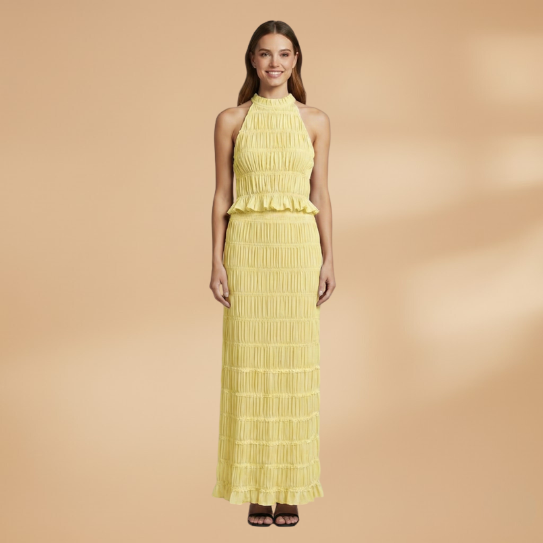 Women’s Two-Piece Set with Hollow Top and Long Skirt