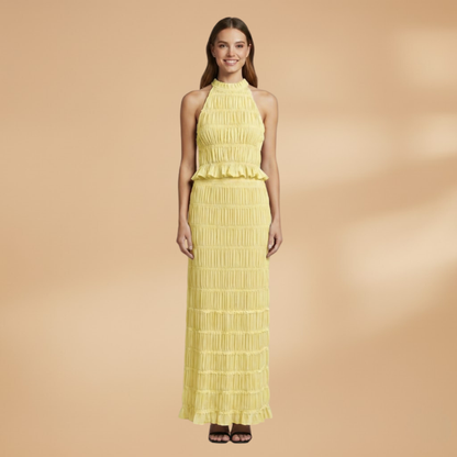 Women’s Two-Piece Set with Hollow Top and Long Skirt