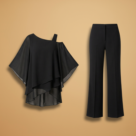 Women's Two-Piece Set with Layered Top and Wide Trousers