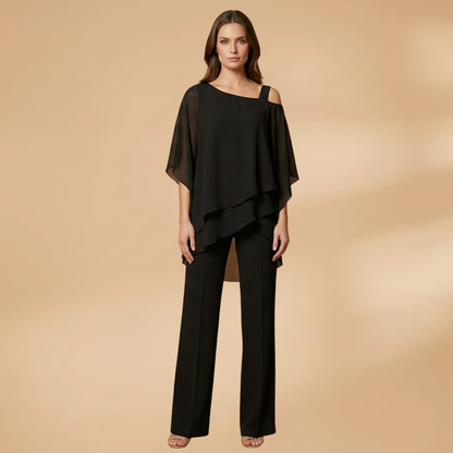 Women's Two-Piece Set with Layered Top and Wide Trousers
