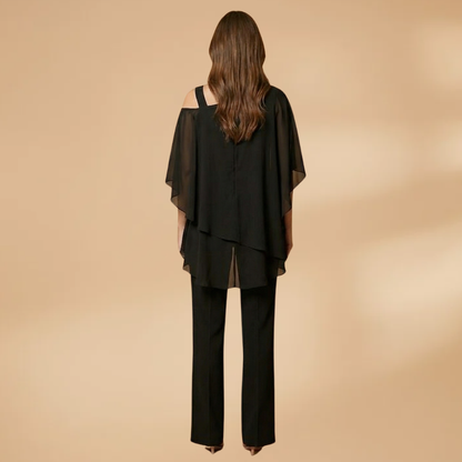 Women's Two-Piece Set with Layered Top and Wide Trousers