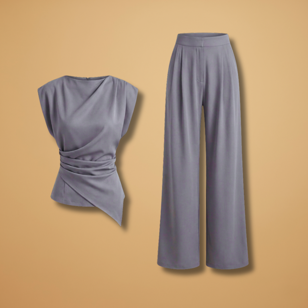 Women's Two-Piece Set with Long Sleeves and Straight Trousers