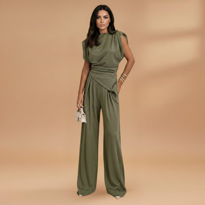 Women's Two-Piece Set with Long Sleeves and Straight Trousers